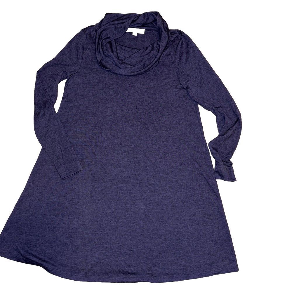 Loft Indigo Cowl Neck Jersey Dress S Lagenlook Oversized Capsule Comfy Neutral